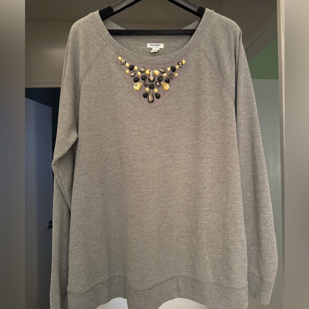 Old Navy Gray Sweatshirt with Jewelry Accent
